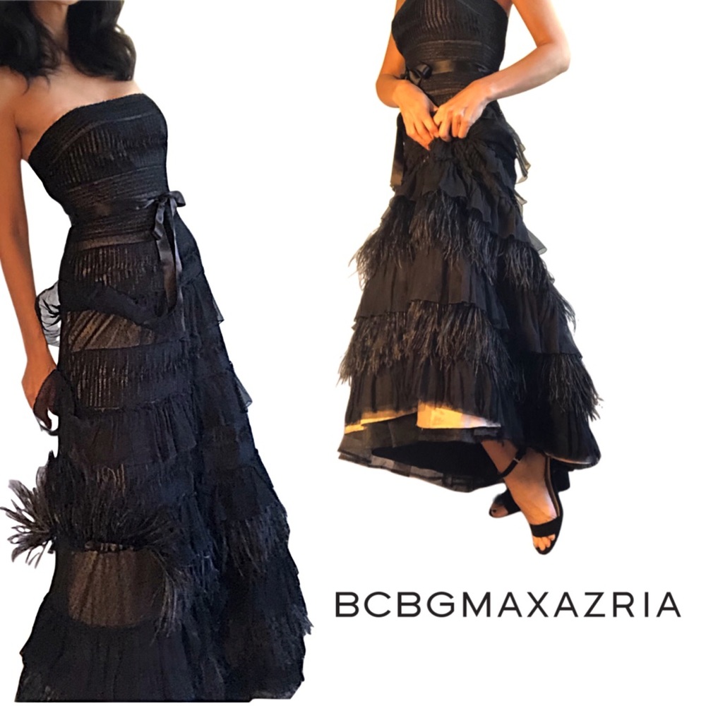NWT Rare BCBGMAXAZRIA Maxi Dress Feather Trim